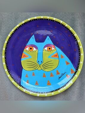 Laurel Burch Bella Casa Ganz Colorful Cat Decorative Plate Hand Painted 8.25”